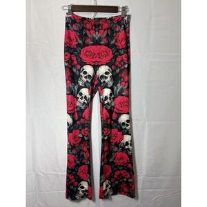 Floral Skull and Rose Leggings size Medium Gothic Grunge